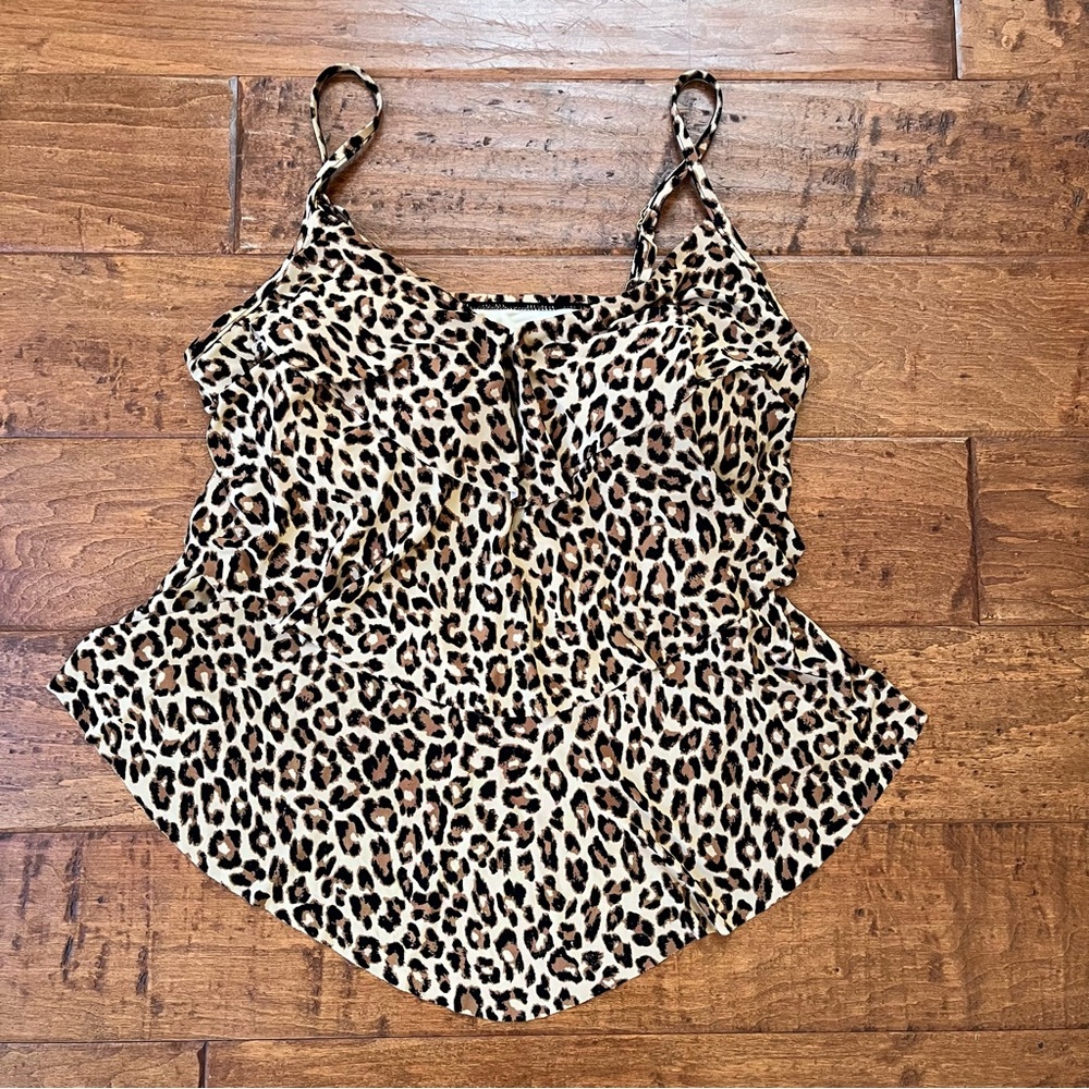 Aqua Green Leopard Print 3 Tired Ruffle Tankini Swim Top